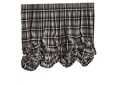 Plaid Pattern Curtain with Ruffled Bottom Edge Classic Decorative Window Style 3d model