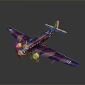 Vintage Twin Engine Airplane in Purple and Yellow with Surface Reflection