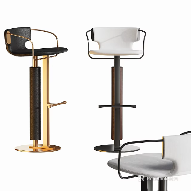 Modern Design Bar Stools With Leather Seats And Gold Dark Metal Frames 3d model 