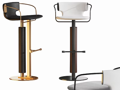Modern Design Bar Stools With Leather Seats And Gold Dark Metal Frames 3d model