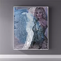 Artistic Female Portrait Painting With Blue Tones Textured Brushstrokes And Abstract Details