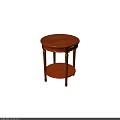 Red Wooden Side Table With Carved Details Turned Legs And Lower Shelf