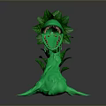 Green Mythical Fantasy Animal With Open Mouth Sharp Teeth And Leafy Tentacles