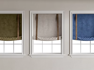 Window Roller Blinds In Three Colors Green Beige And Blue For Home Windows 3d model