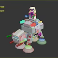 Clone Trooper Game Character Riding White Mechanical Walker With Blue Accents And Red Lights