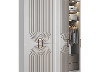 Elegant Modern Wardrobe With Curved Line Doors Gold Handles And Internal Storage 3d model