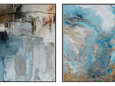 Modern Abstract Paintings With Blue Gray Brown Fluid Textures For Wall Art Decor 3d model