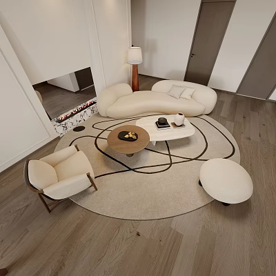 Modern Living Room Sofa And Coffee Table Set With Round Rug Accent Chair And Floor Lamp 3d model
