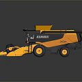Yellow Agricultural Combine Harvester With Large Reaping Header And Black Cab
