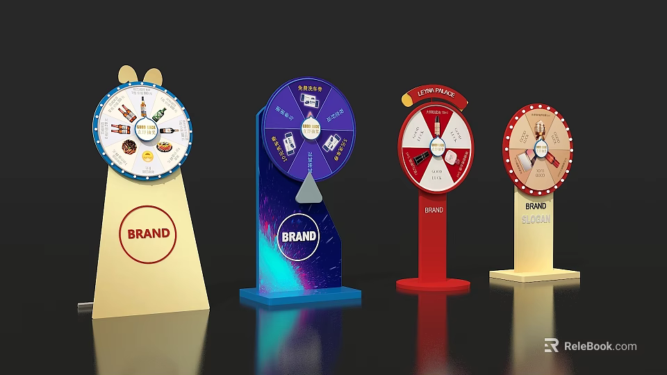Colorful Commercial Spinning Wheel Display Equipment For Brand Promotion Stand Base 3d model 