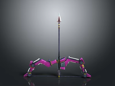 Purple Mechanical Structure With Long Rod Spiked Top And Mechanical Leg Support Base 3d model