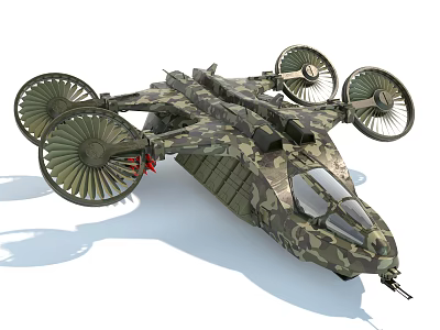 Camouflage Military Fighter Jet With Four Large Propellers And Unique Design 3d model