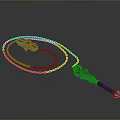 Ornate Weapon Featuring Silver Chain Red Handle and Sharp Blade Design 3d model