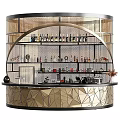 Modern Commercial Bar Equipment With Metal Mesh Shelves Bottles Coffee Machines And Geometric Counter