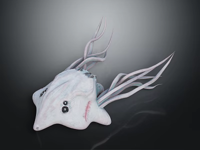 Fascinating Marine Animal With White Body Multiple Tentacles Black Eyes And Red Details 3d model