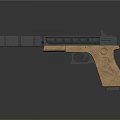 Tactical Pistol Weapon With Black Barrel And Wooden Grip Design