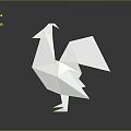 Simple White Origami Rooster Sculpture On Gray Background With Reflection 3d model
