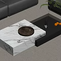 Modern Coffee Table With Marble And Black Glass Top Tray Glass Cups And Oranges