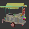 Street Food Cart With Yellow Canopy Red Menu Board And Silver Body