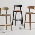 Modern Bar Stools with Wooden Frames Different Color Seats and Ergonomic Design 3d model