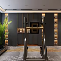 Modern Fitness Gym Interior With Workout Equipment Mirrors Green Plants And Area Rug