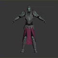 Game and Movie Character in Silver Armor with Blue Luminous Lines and Red Skirt Design