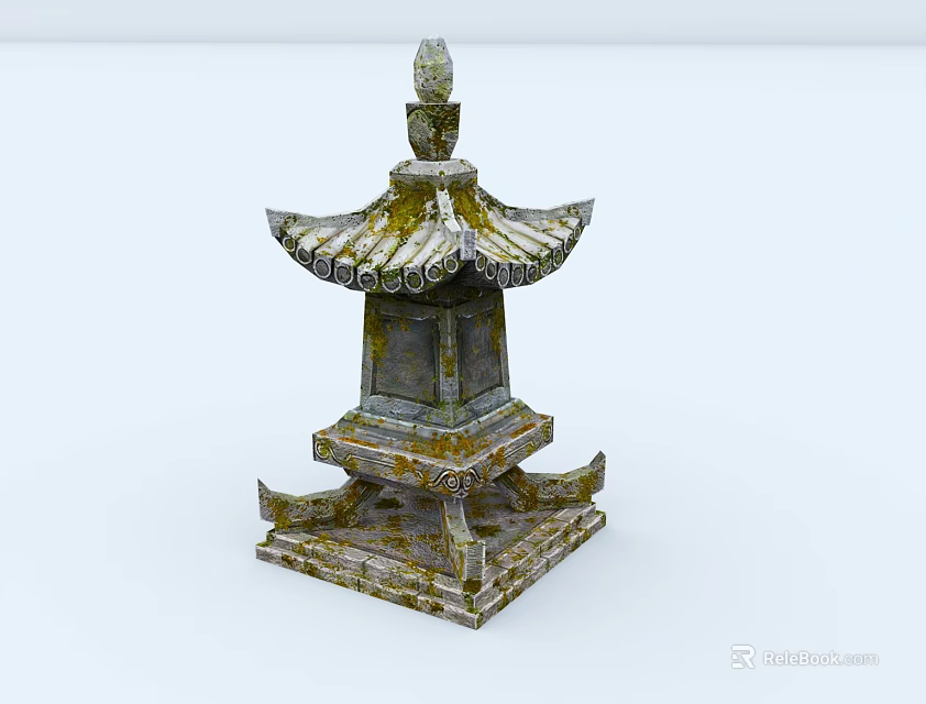 Traditional Stone Pagoda Style Floor Lamp With Weathered Texture And Multi Layer Design 3d model 