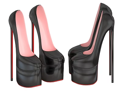 Fashionable Black High Heels with Pink Lining Red Heels and Platform Design 3d model