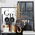 Modern Decorative Ornament Set With Dried Flowers Metal Vase And Geometric Accents
