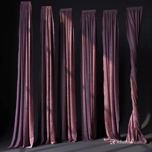 Burgundy Draped Curtains With Sunlight Streaming Through Soft Light Shadow Effects 3d model