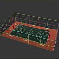 Mini Basketball Court Model With Green Surface Red Border White Net And Wire Mesh Fence