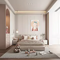 Modern Kids Room Interior With Soft Beige Pink Bed Stuffed Toys And Decorative Rug