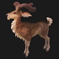 Stylized Brown Deer Model With Curly Antlers White Spots And Fluffy Mane