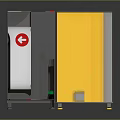 Yellow And Gray Industrial Machine With Red Arrow Ventilation Fan And Wheels