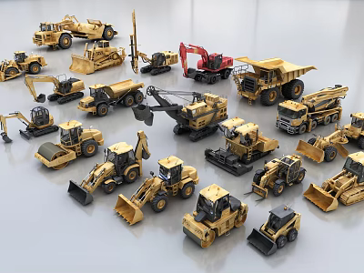 Various Construction Utility Vehicle Models Including Bulldozers Excavators And Dump Trucks 3d model
