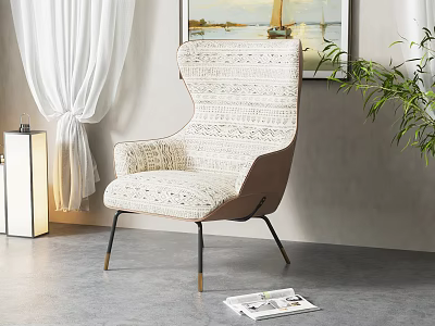 Modern Beige Single Sofa With Woven Fabric High Back In Living Room Interior 3d model