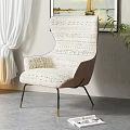 Modern Beige Single Sofa With Woven Fabric High Back In Living Room Interior