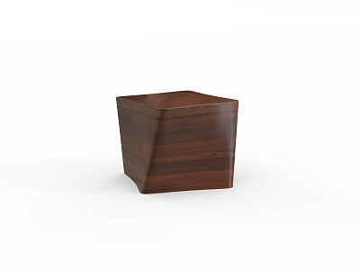 Modern Stylish Brown Wooden Square Stool With Smooth Surface And Wood Grain Design 3d model