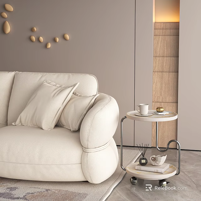 Modern Round Side Table With Sofa And Decor In Living Room 3d model