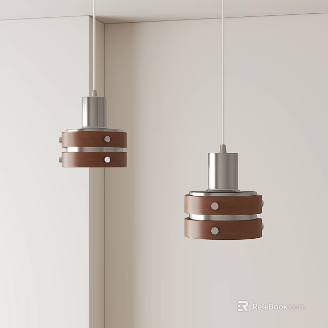 Stylish Modern Wooden And Metal Pendant Lights For Interior Ceiling Design 3d model 
