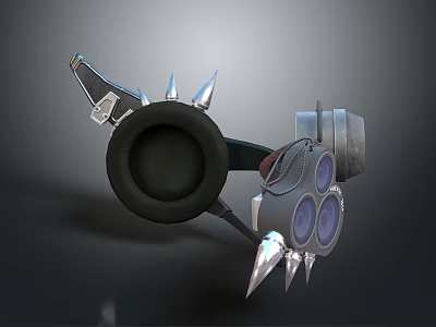 Unique Decorative Household Item With Black Circular Base Spikes And Metal Claw Design 3d model
