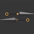 Stylish Daggers With Blue Blades Black Handles And Golden Accents On Reflective Surface