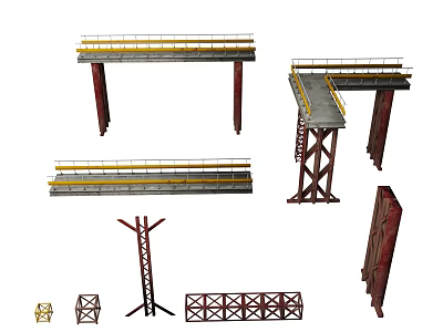 Various Construction Structural Components Including Support Frames Beams And Railings 3d model
