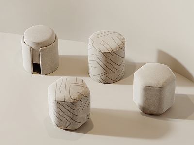 Cream Stool Round Stool 3d model