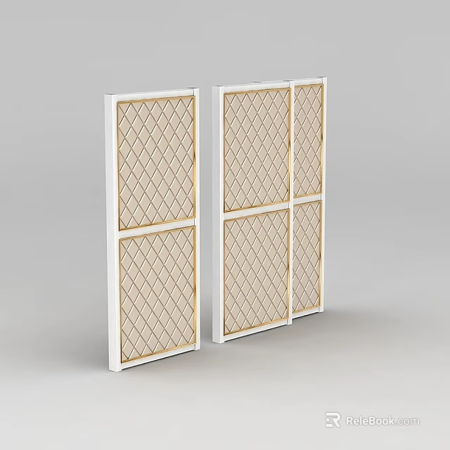 Modern White Frame Room Divider Screen With Diamond Pattern Beige Panels 3d model 