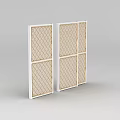 Modern White Frame Room Divider Screen With Diamond Pattern Beige Panels 3d model