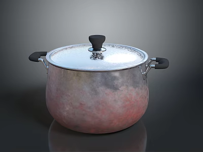 Copper Colored Cooking Pot With Lid And Black Handles For Kitchen Use 3d model