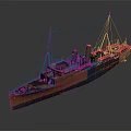Vintage Warship 3D Rendering With Masts And Chimneys 3d model