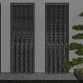 Tranquil Garden Featuring Vertical Gray Wavy Decorative Panels Bonsai Tree And Pebble Ground