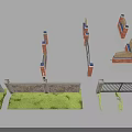 Brick Fence with Gate and Pillars on Grass Different Designs
